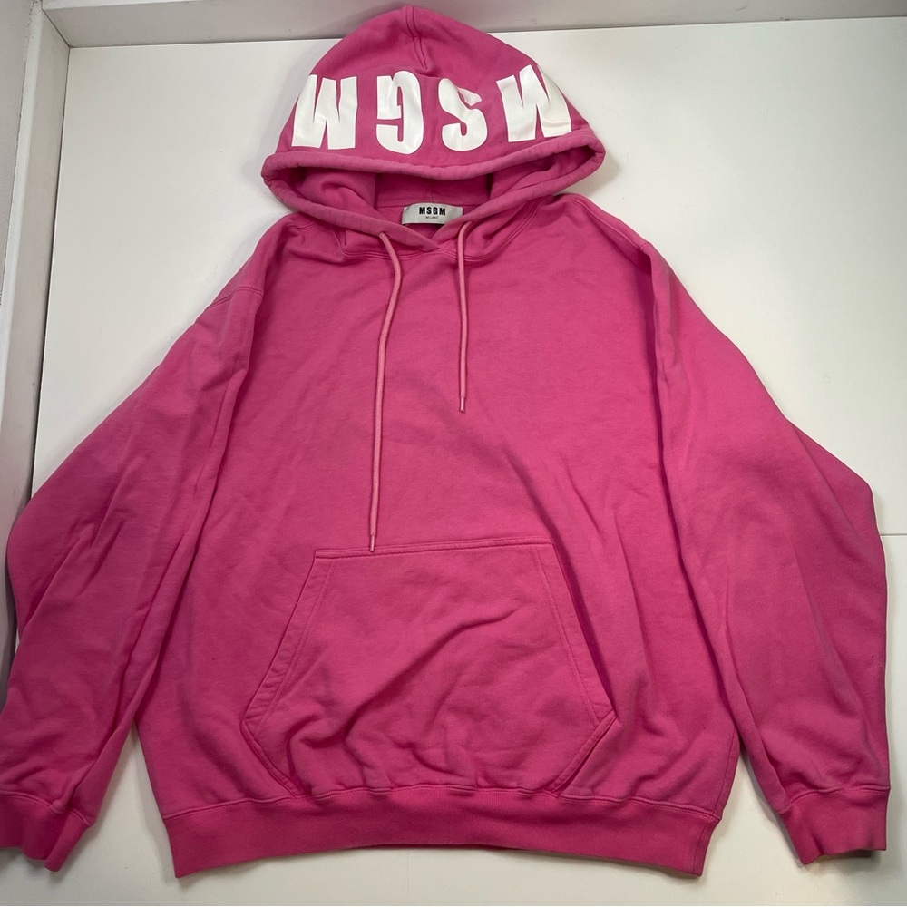 MSGM Milano Women Sz L Pink Hoodie Logo Barbie Grunge Made In Italy